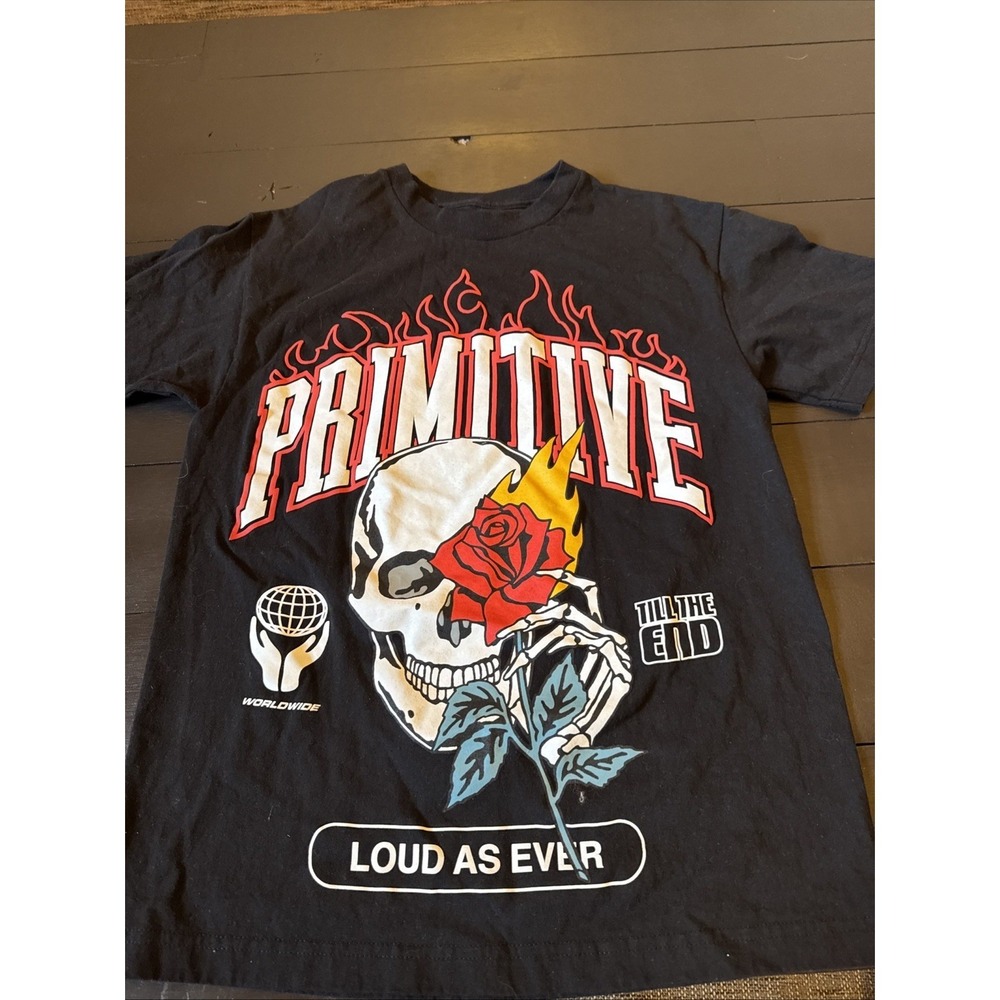 Primitive Skateboarding Graphic T Shirt Skull Rose Flames Mens Size‎ M Black